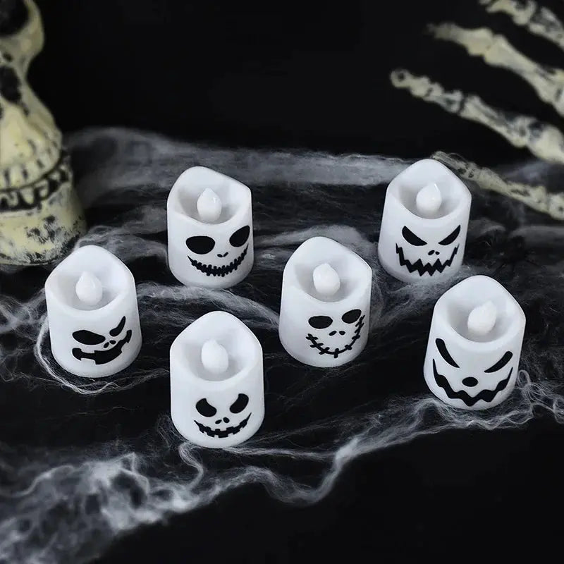 6pcs Halloween Led Ghost Pumpkin Candle Light Glowing Lamp Halloween Party Home Bar Decoration Haunted House Horror Props Suncollections