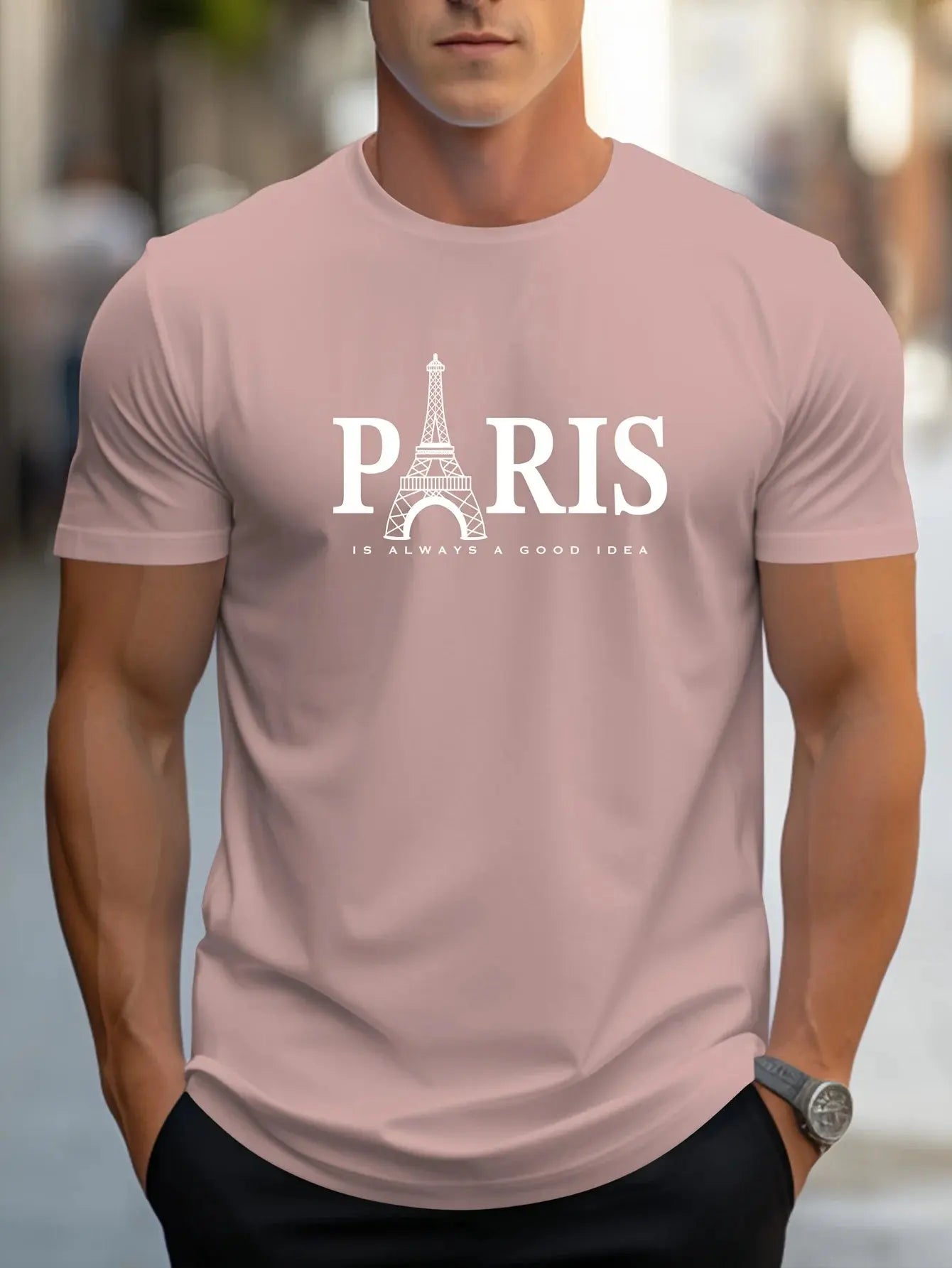 Summer Men's T Shirt Short Sleeve Paris Pattern Print Casual O-Neck Oversized Pullover Fashion Streetwear Male Clothing T-Shirts - Suncollections