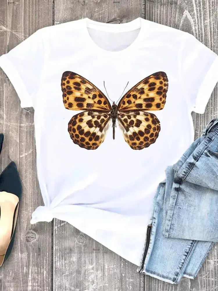 Summer leopard love heart t shirts sweet Fashion Women Tee T-shirts Casual Short Sleeve Regular Female Graphic T Shirt Clothes - Suncollections