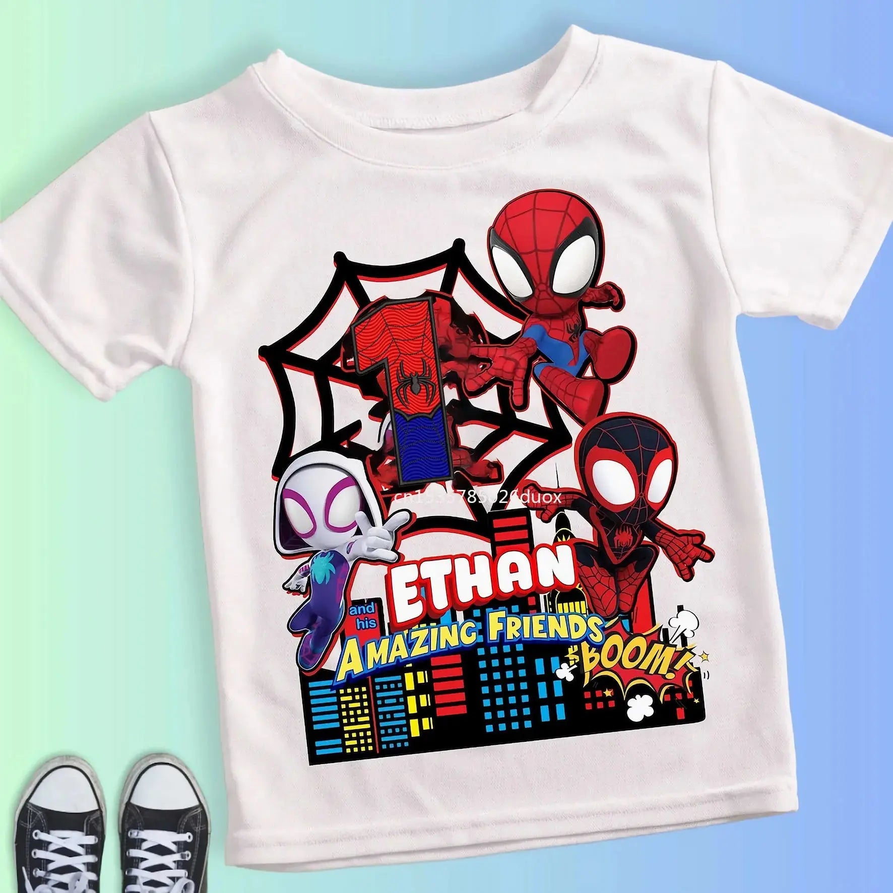 Summer Kid 2 3 4 5 6 7 8 9 Spider Man and His Friends Birthday White Shirt Spider-Man Customized Name Birthday Party Boy T-shirt - Suncollections