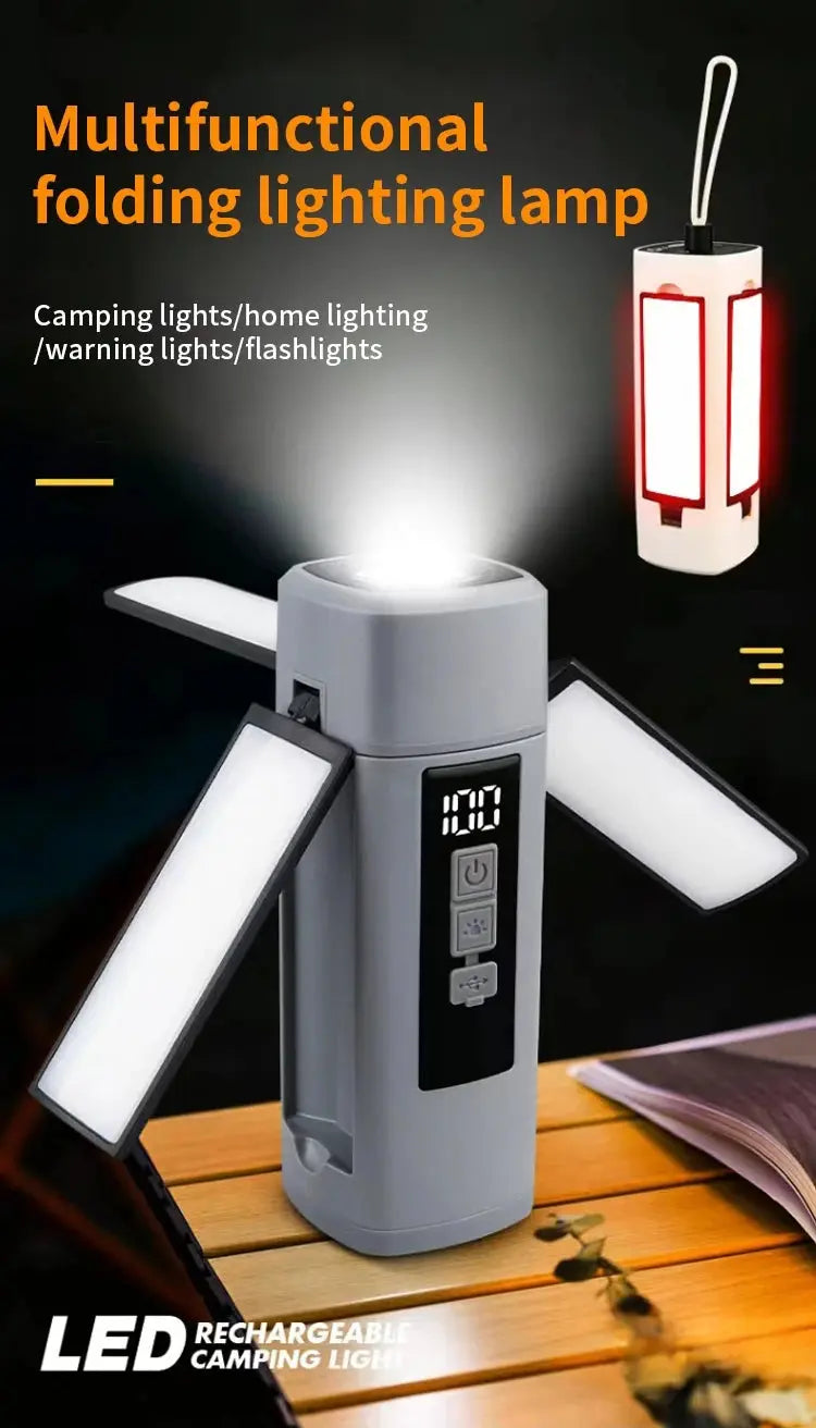 Folding Outdoor Camping Light Portable Rechargeable Hanging Tent Hanging Lantern with Battery Display Emergency Car Outdoor Lamp - Suncollections