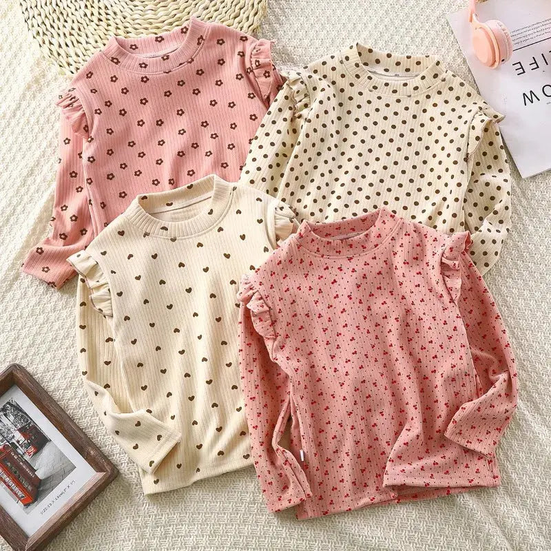 Kids Long Sleeved Undershirt Girls Cute Floral Dots T-shirt 2-10T Children Boys Sweet Tops Bottoming Shirt  t shirt for kids boy - Suncollections