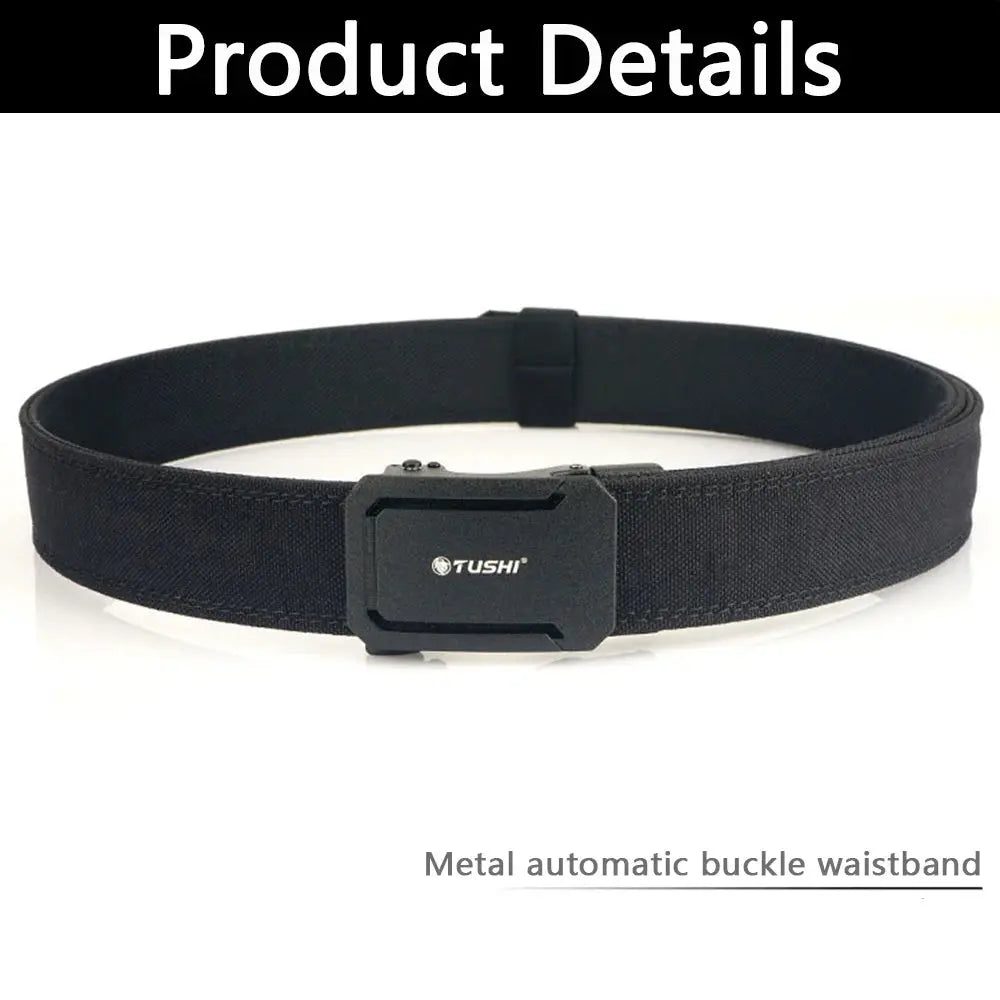 TUSHI Mens Belt Automatic Metal Buckle IPSC Gun Belt Tactical Canvas Webbing Military Belt Outdoor Work Business Belt Nylon Belt - Suncollections