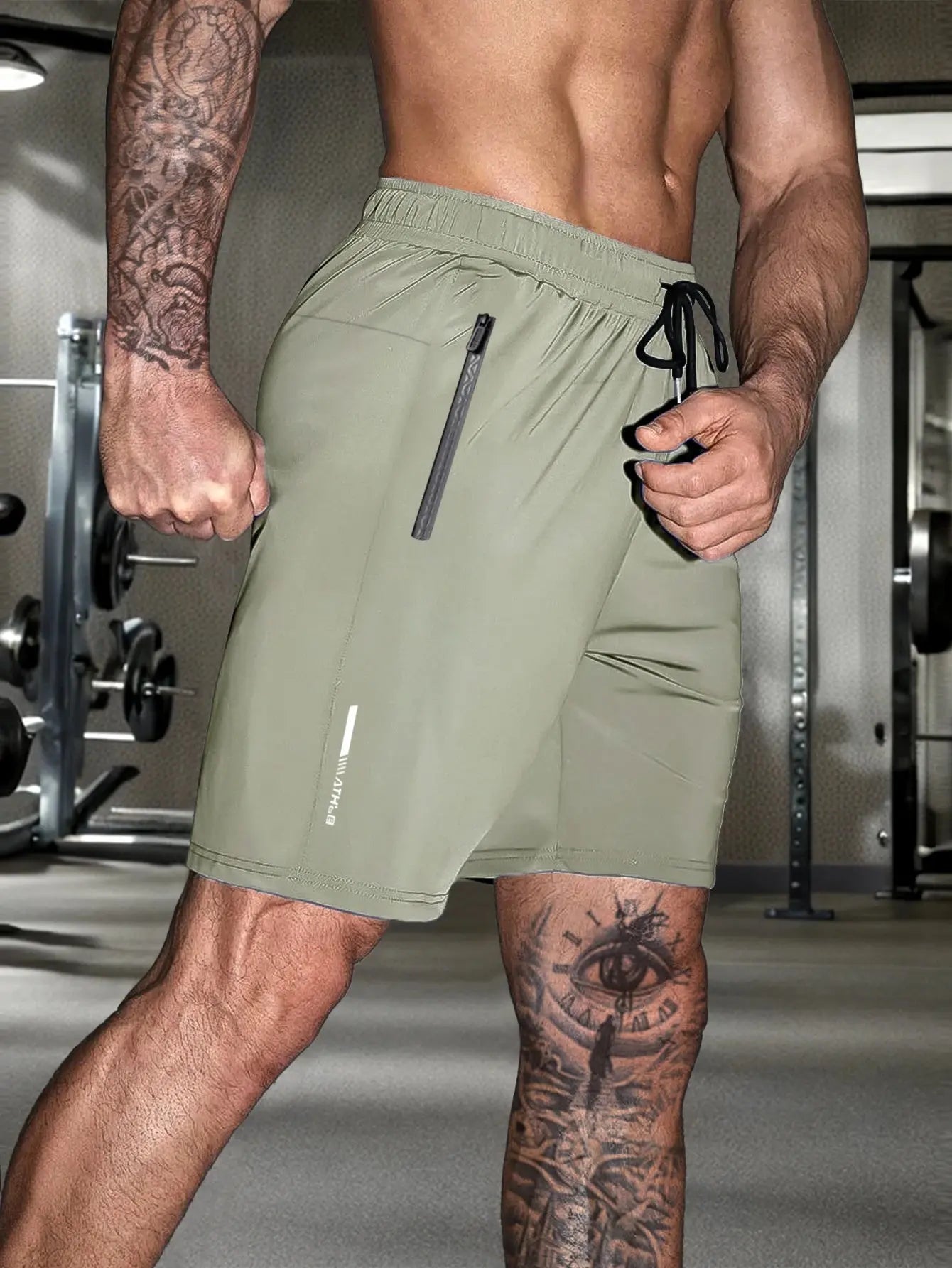Men's solid color shorts, with zipper pockets, casual elastic drawstring shorts with a loose waist and high elasticity, suitable Suncollections