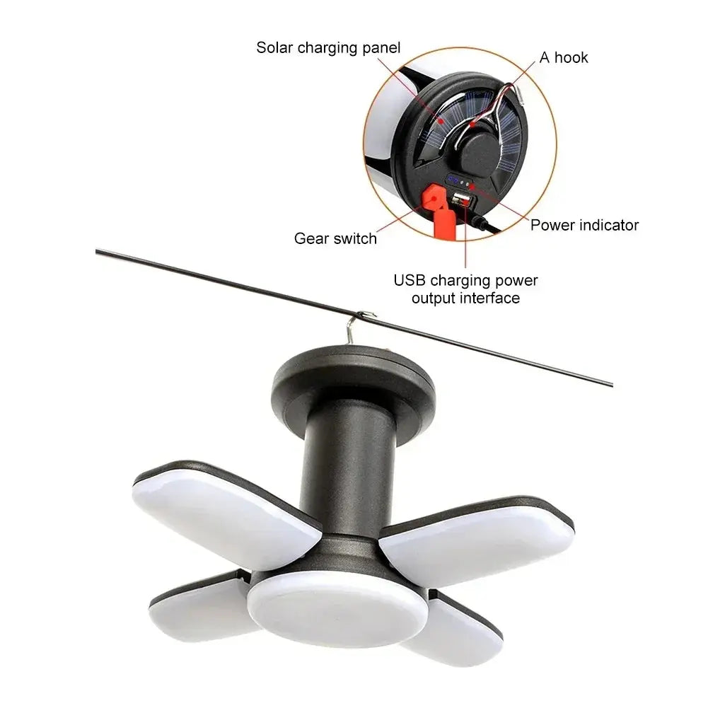 High Power Solar LED Camping Lantern Rechargeable 4500mAh 1000LM Emergency Power Bank Foldable 6 Light Modes for Camping Fishing - Suncollections