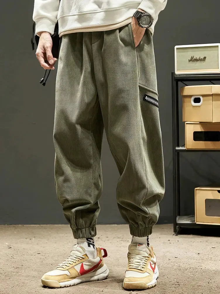 Corduroy Japenese Joggers Pants Men Baggy Casual Long Trousers Ankle-Length Sport Sweatpants Y2k Techwear 2025 New Suncollections
