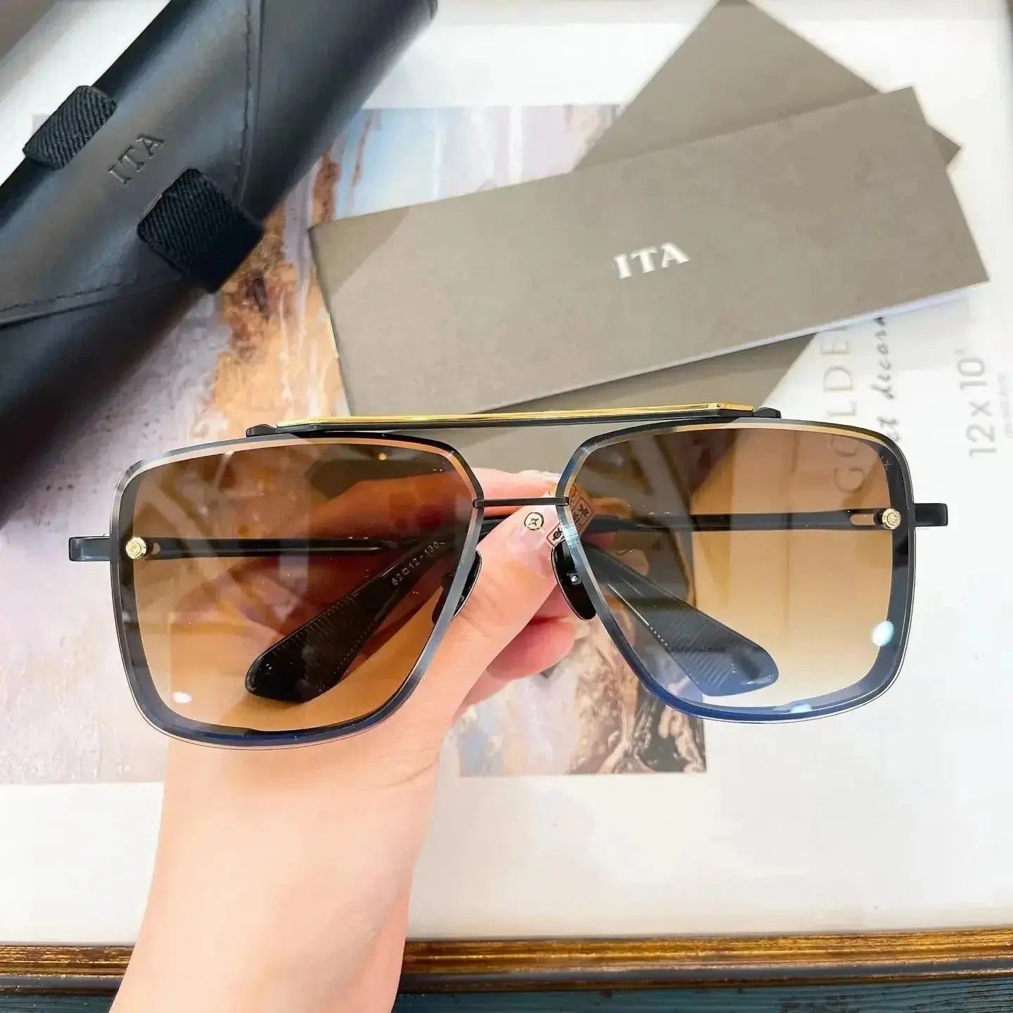 Original ADITA DTS121 MACH SIX titanium Fashion Vintage Men Sunglasses Top Quality Classic Square Luxury Women Couple Eyewear - Suncollections