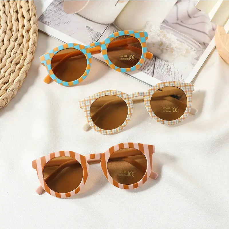 New Arrival 2-10 Years Kids Cute Round Sunglasses Boys Girls Baby Lattice Outdoor Children Fashion Cat Eye White Pink Shades - Suncollections