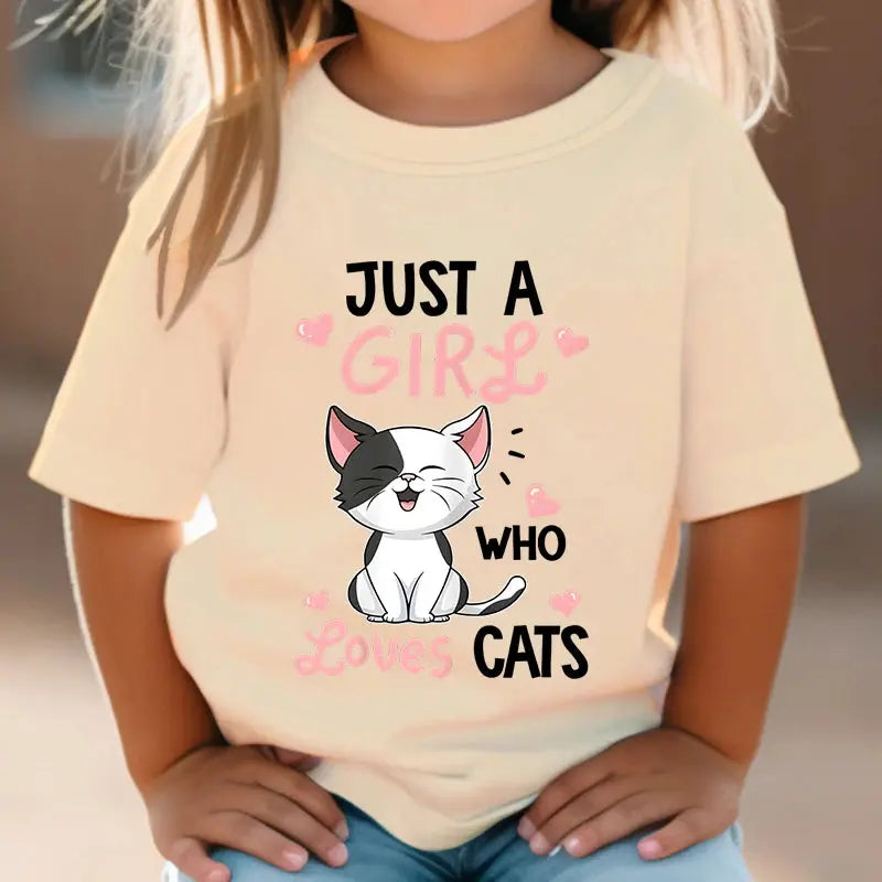 Just A Girl Who Loves Cats Tshirt Girls Y2k Harajuku Animal Summer Fashion Kids Clothes Funny Graphic Cute Cat Lover Streetwear - Suncollections