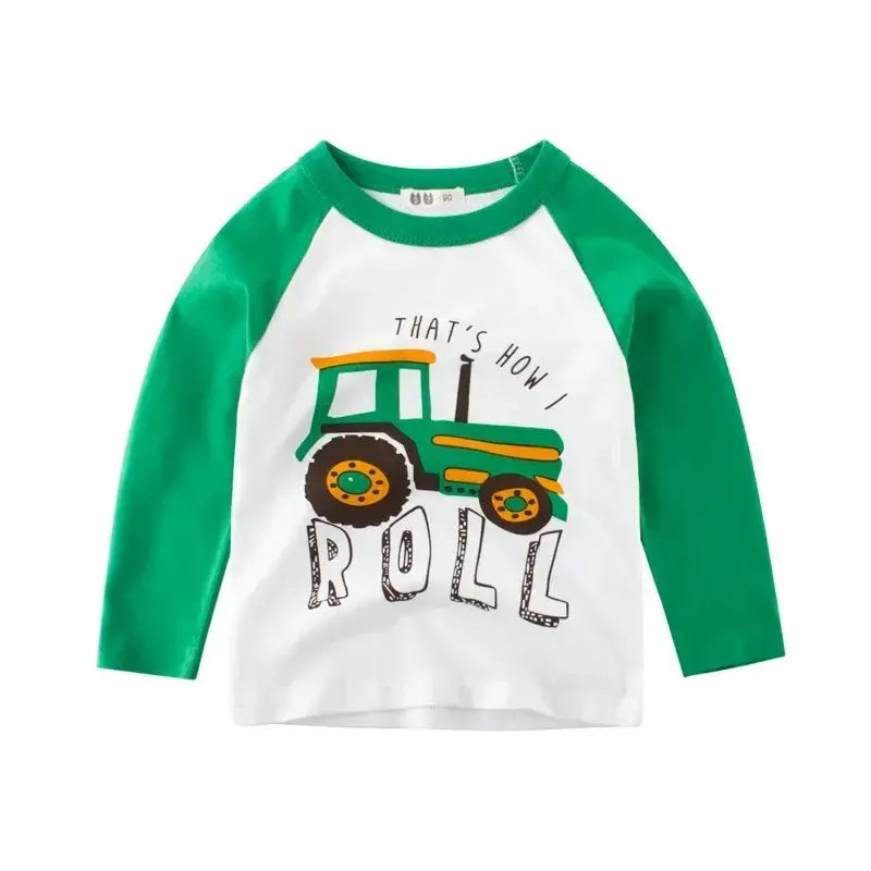 2025 Autumn T Shirt Cartoon Car T-shirt Boys Girls Baby Kids Clothes Cotton Long Sleeve Top for Boy Children's Clothing 2-9 Year - Suncollections