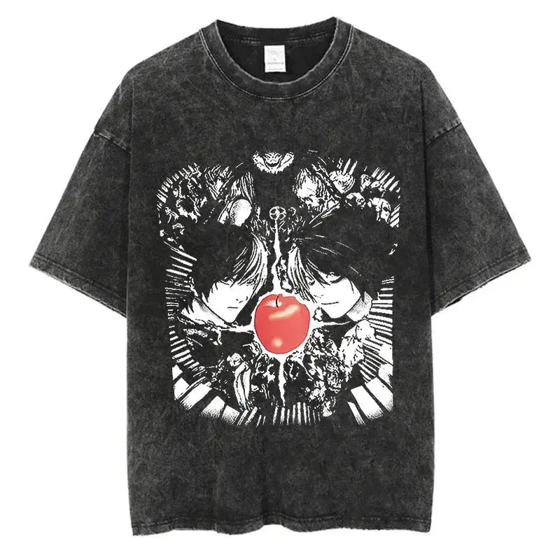 Harajuku Vintage Washed T Shirts Death Note Anime Graphic Printing T Shirt Oversize Cotton Fashion Streetwear Unisex Top Tee - Suncollections
