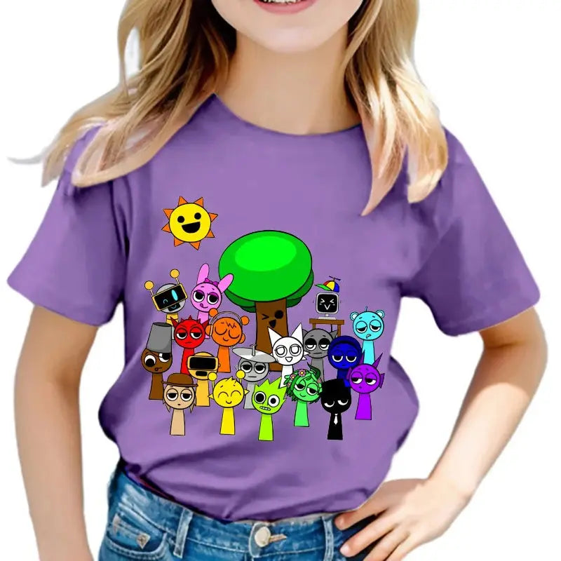 Funny Sprunki T-shirts Boys Girls Summer Short Sleeve Tees Kids Cartoon Incredibox Game Tshirt Sprunki Children Clothing Tops - Suncollections