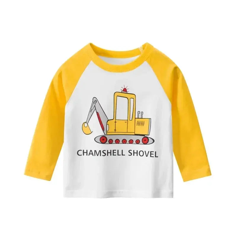 2025 Autumn T Shirt Cartoon Car T-shirt Boys Girls Baby Kids Clothes Cotton Long Sleeve Top for Boy Children's Clothing 2-9 Year - Suncollections