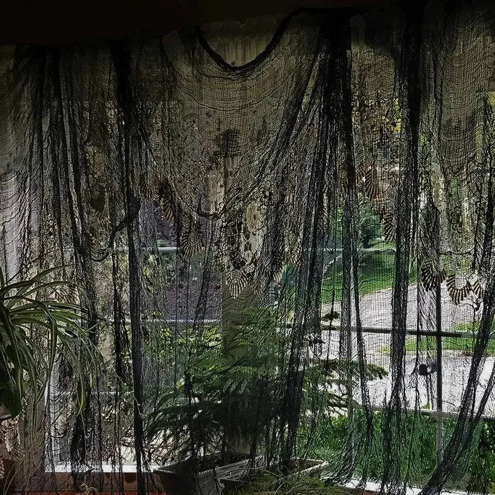 Halloween Decoration Gauze Black White Tattered Cloth With Blood Stains Stained Cloth for Decor Haunted House Secret Rooms Props Suncollections
