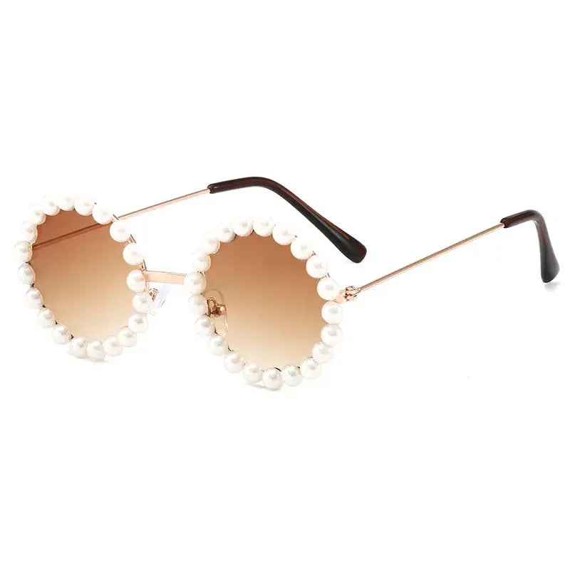 New Children's Circle Form Sunglasses Girl Decorative Pearl Frame Fashion Sun Glasses Cute Baby Outdoor Sunshade Eyewear UV400 - Suncollections