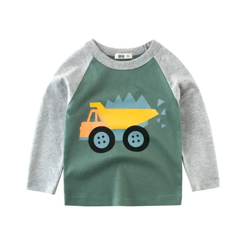 2025 Autumn T Shirt Cartoon Car T-shirt Boys Girls Baby Kids Clothes Cotton Long Sleeve Top for Boy Children's Clothing 2-9 Year - Suncollections
