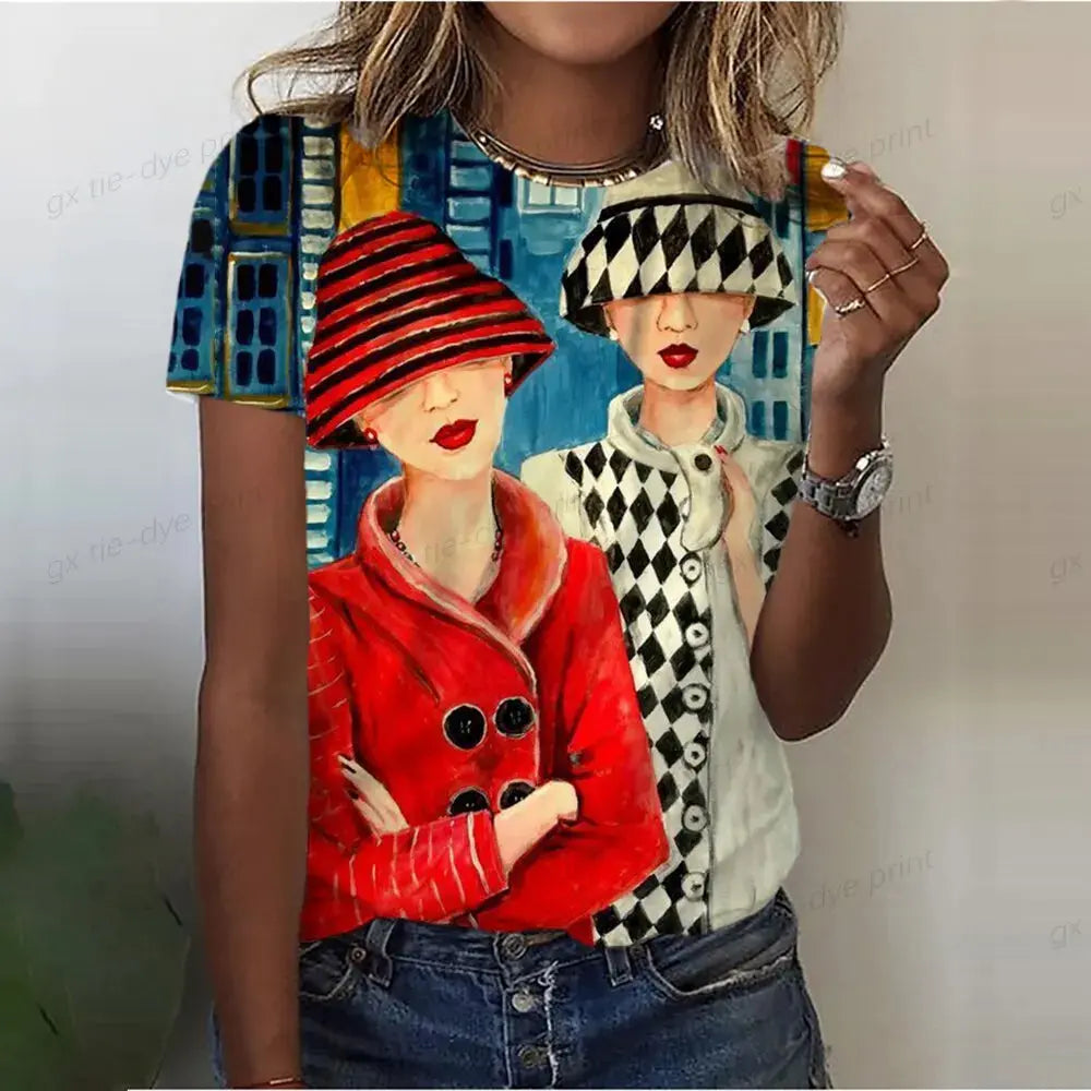 Summer Women's T-Shirts Girls Cute Print Short Sleeve Harajuku Fashion O-Neck Shirts Ladies Colorful Beautiful Shirt Tees - Suncollections