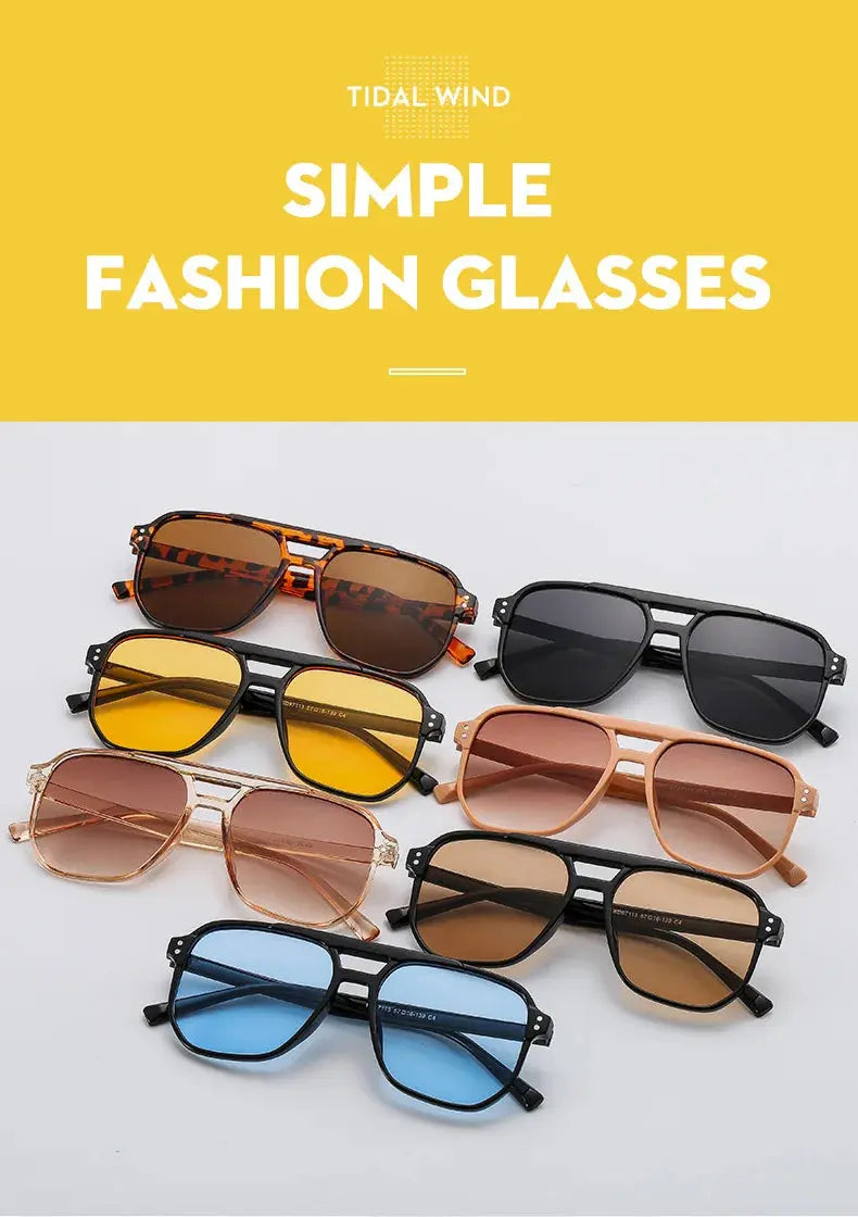 Vintage Square Sunglasses for Women Men Thick Frame Double Bridges Eyewear Female Chic Polygon Sun Glasses UV400 Shades - Suncollections