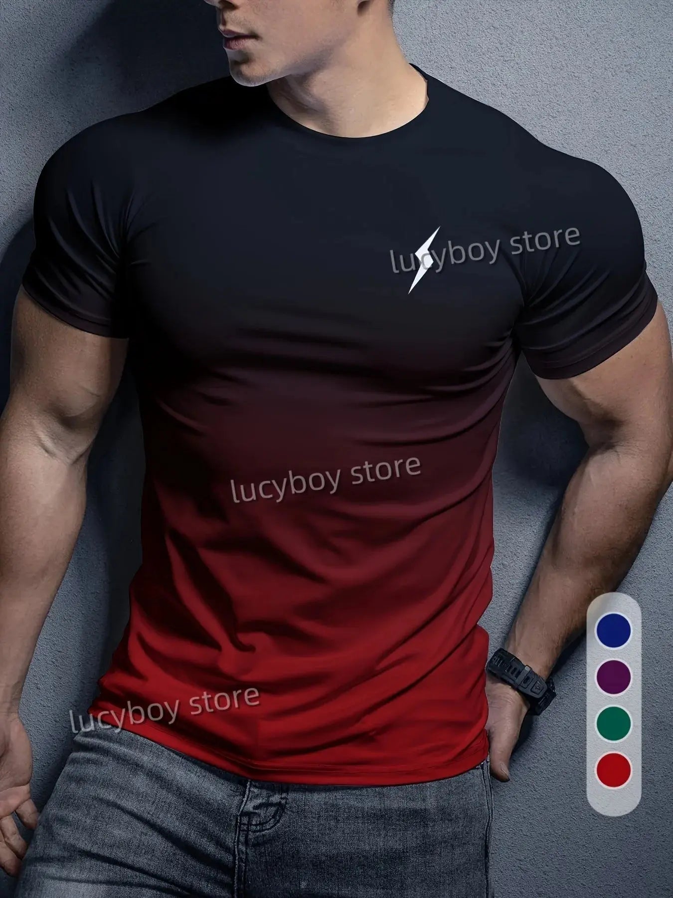 Mens Lightning gradient  T Shirt Training Tees Short Sleeve Tees Quick Drying Running Sportwear Men Oversized Tops Men Clothing - Suncollections