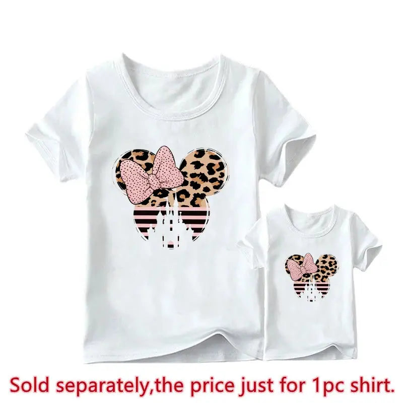 New Mother Kids Tshirts Funny Minnie Mouse Family Matching Outfits Summer White Short Sleeve Mother Daughter Matching Clothes - Suncollections