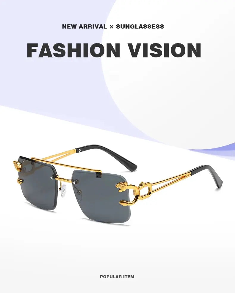 Rimless Square Fashion Fashion Double Bridge Sun Glasses Vintage Women Men Sunglasses - Suncollections