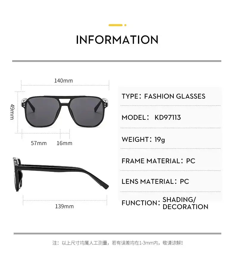 Vintage Square Sunglasses for Women Men Thick Frame Double Bridges Eyewear Female Chic Polygon Sun Glasses UV400 Shades - Suncollections