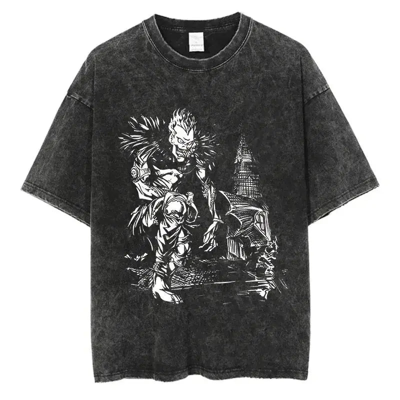 Harajuku Vintage Washed T Shirts Death Note Anime Graphic Printing T Shirt Oversize Cotton Fashion Streetwear Unisex Top Tee - Suncollections
