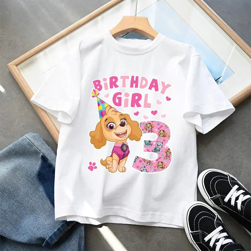 Paw Patrol Kids Cotton T-Shirt Anime Cartoon Skye Birthday Digital Printed Pullover Summer Casual Loose Breathable Tops Gifts - Suncollections