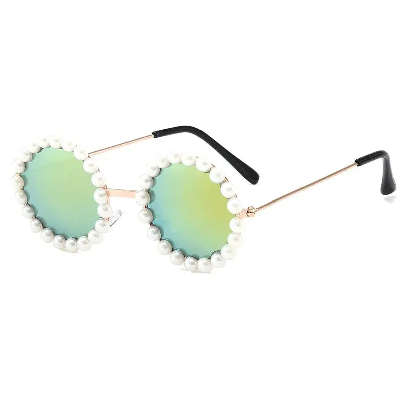 New Children's Circle Form Sunglasses Girl Decorative Pearl Frame Fashion Sun Glasses Cute Baby Outdoor Sunshade Eyewear UV400 - Suncollections