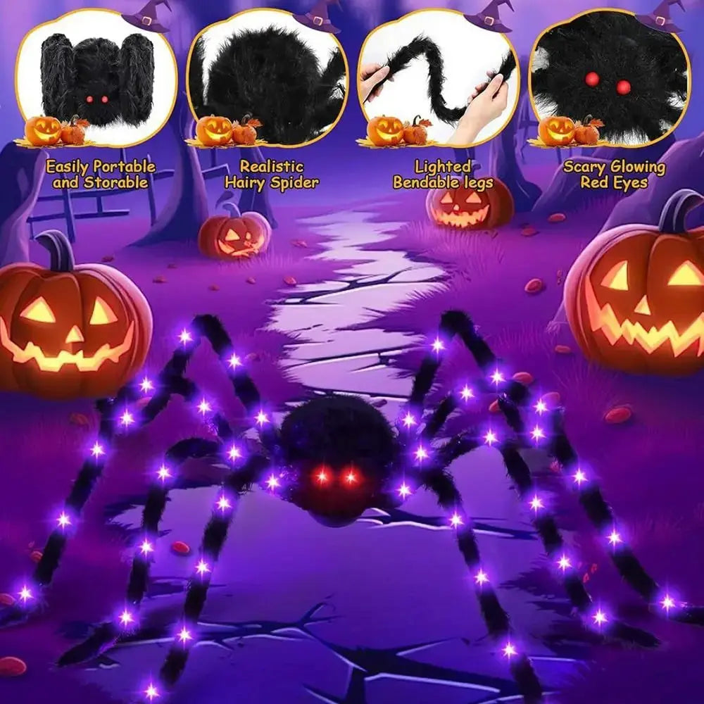 Practical 8 Modes Halloween Spider Web Lights Glow 250 LEDs LED Spider Net Hanging 5m Scary Giant Spider Haunted House Suncollections