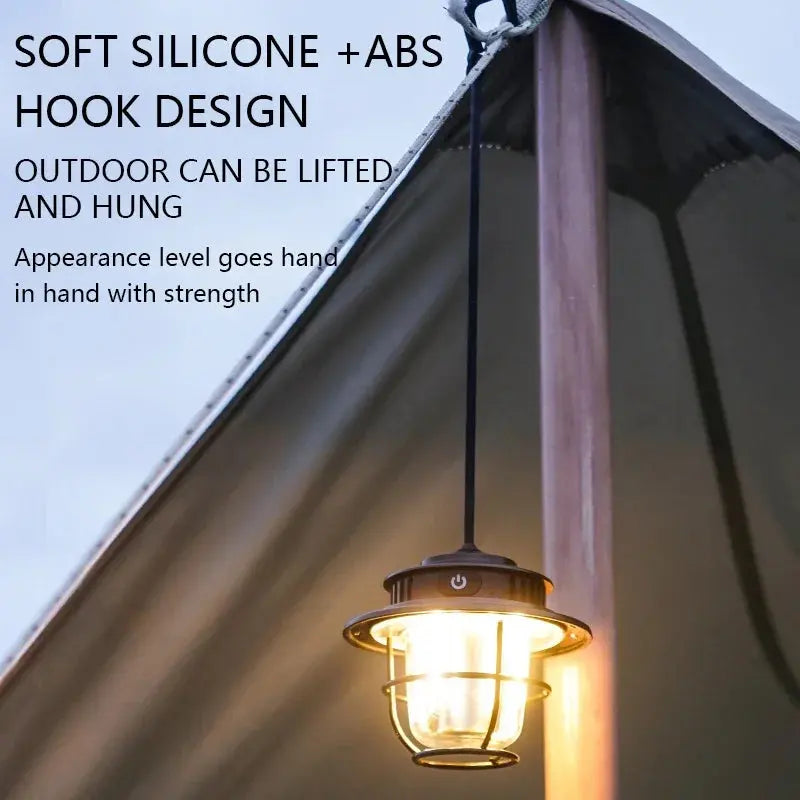 Retro Portable Camping Lantern Waterproof Emergency Light Stepless Dimmable Hanging Tent Lamp for Outdoor Hiking - Suncollections