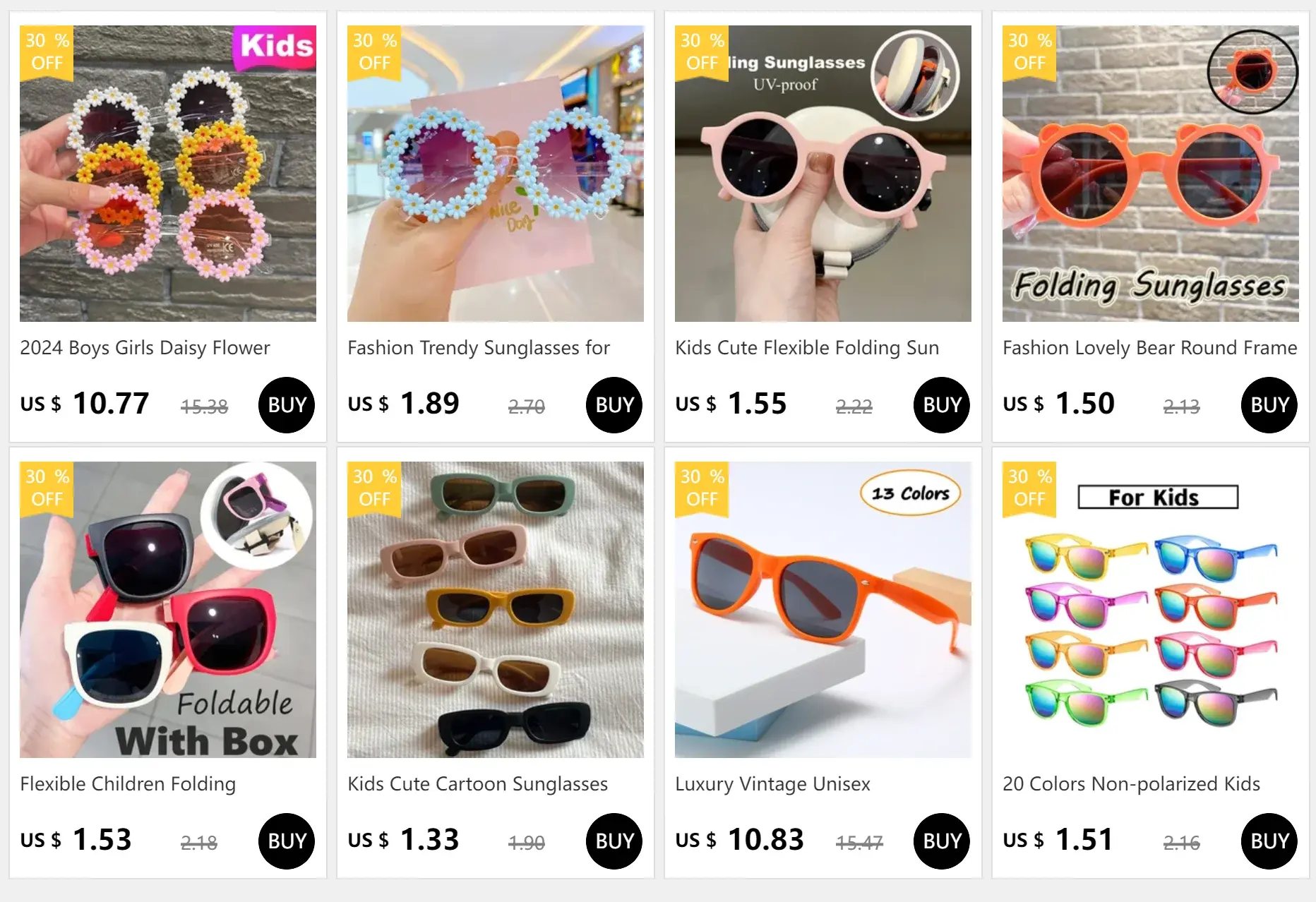 Kids Outdoor Foldable Sunglasses Baby Boys Girls Travel Goggle Shades Eyewear Vintage Square Frame UV Sun Glasses for Children - Suncollections