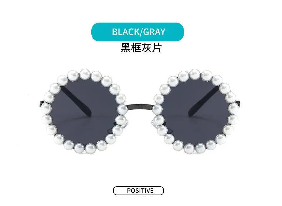 New Children's Circle Form Sunglasses Girl Decorative Pearl Frame Fashion Sun Glasses Cute Baby Outdoor Sunshade Eyewear UV400 - Suncollections