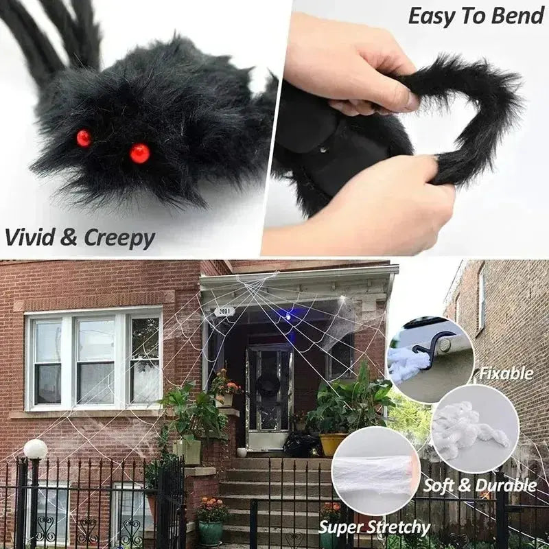 Halloween Big Plush Spider Horror Halloween Decoration Party Prop Outdoor Giant Spider Decor 30-200cm Chamber Prank Black Spider Suncollections