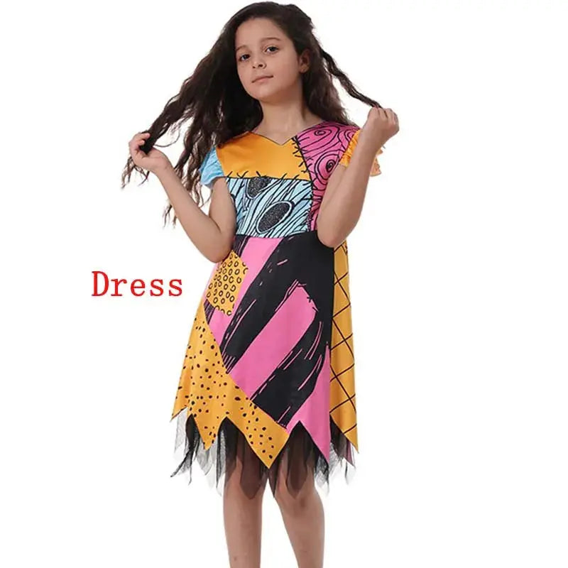 2025 Halloween Sally Cosplay Costume for Girl The Nightmare Before Xmas Role Play Dress Up Toddler Classic Sally&Jack Frocks Suncollections