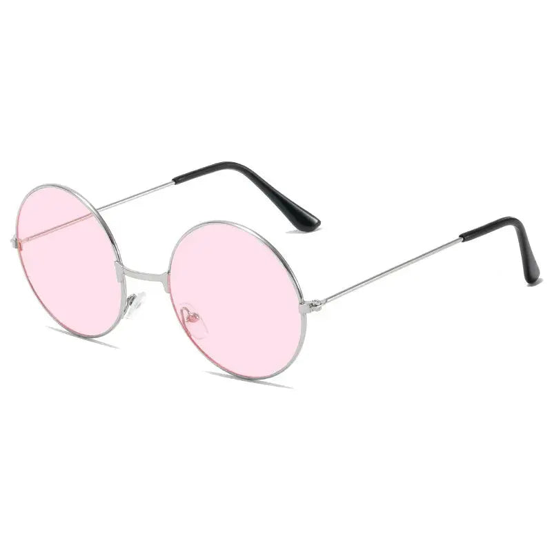 Retro Hippie Round Metal Frame Sunglasses Fashion Small Circle Sun Glasses Disco Party Candy Color Lens Eyewear for Women Men - Suncollections