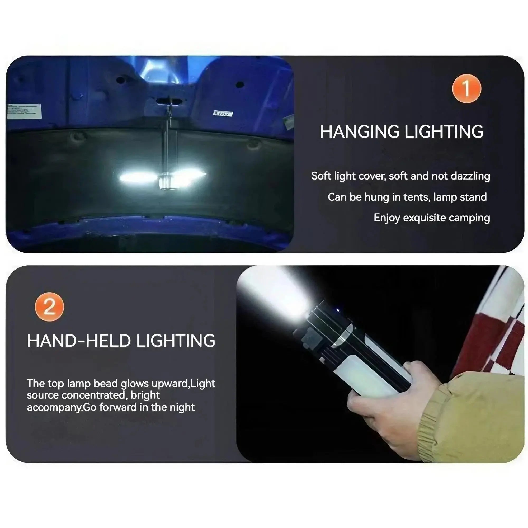 Rechargeable Outdoor Camping Light Tent Lamp Portable Foldable Flashlight Emergency Power Bank Work Floodlight - Suncollections