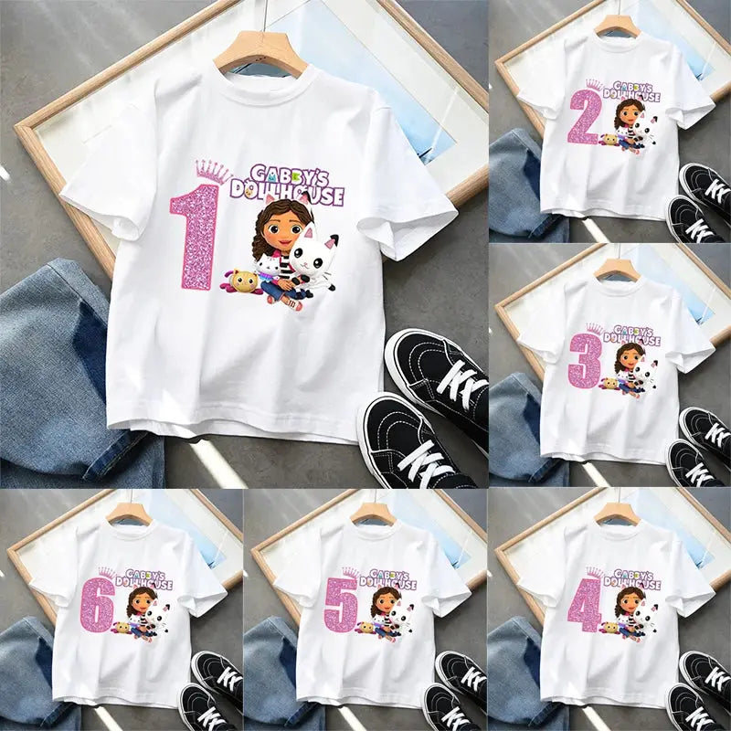 Gabby Dollhouse Kids Cotton T-Shirt Anime Cartoon Numbers Printed Pullover Boys Girls Summer Loose Top Casual Clothes Gifts New - Suncollections