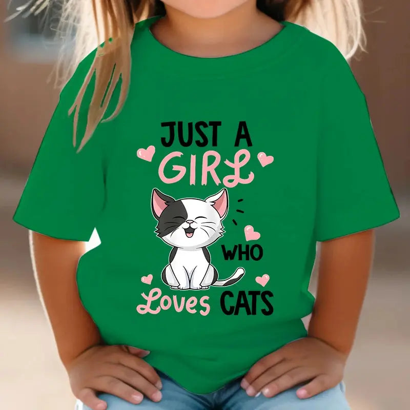 Just A Girl Who Loves Cats Tshirt Girls Y2k Harajuku Animal Summer Fashion Kids Clothes Funny Graphic Cute Cat Lover Streetwear - Suncollections