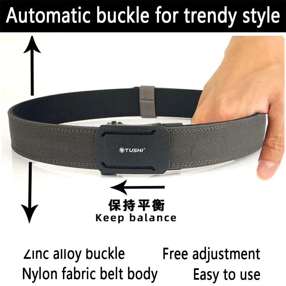 TUSHI Mens Belt Automatic Metal Buckle IPSC Gun Belt Tactical Canvas Webbing Military Belt Outdoor Work Business Belt Nylon Belt - Suncollections
