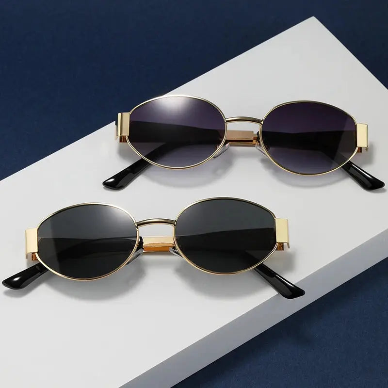 Small Metal Frame Oval Sunglasses For Women 2024 Brand Designer Fashion Luxury Shades UV400 Eyewear Men Vintage Sun Glasses - Suncollections