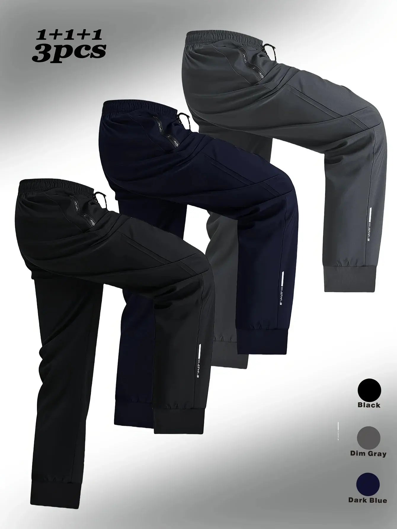 3 Pack Mens Jogger Pants Zipper Ankle Cuff Slim Fit Stretch Casual Running Lounge Sweatpants Trousers for Gym Workout Training Suncollections