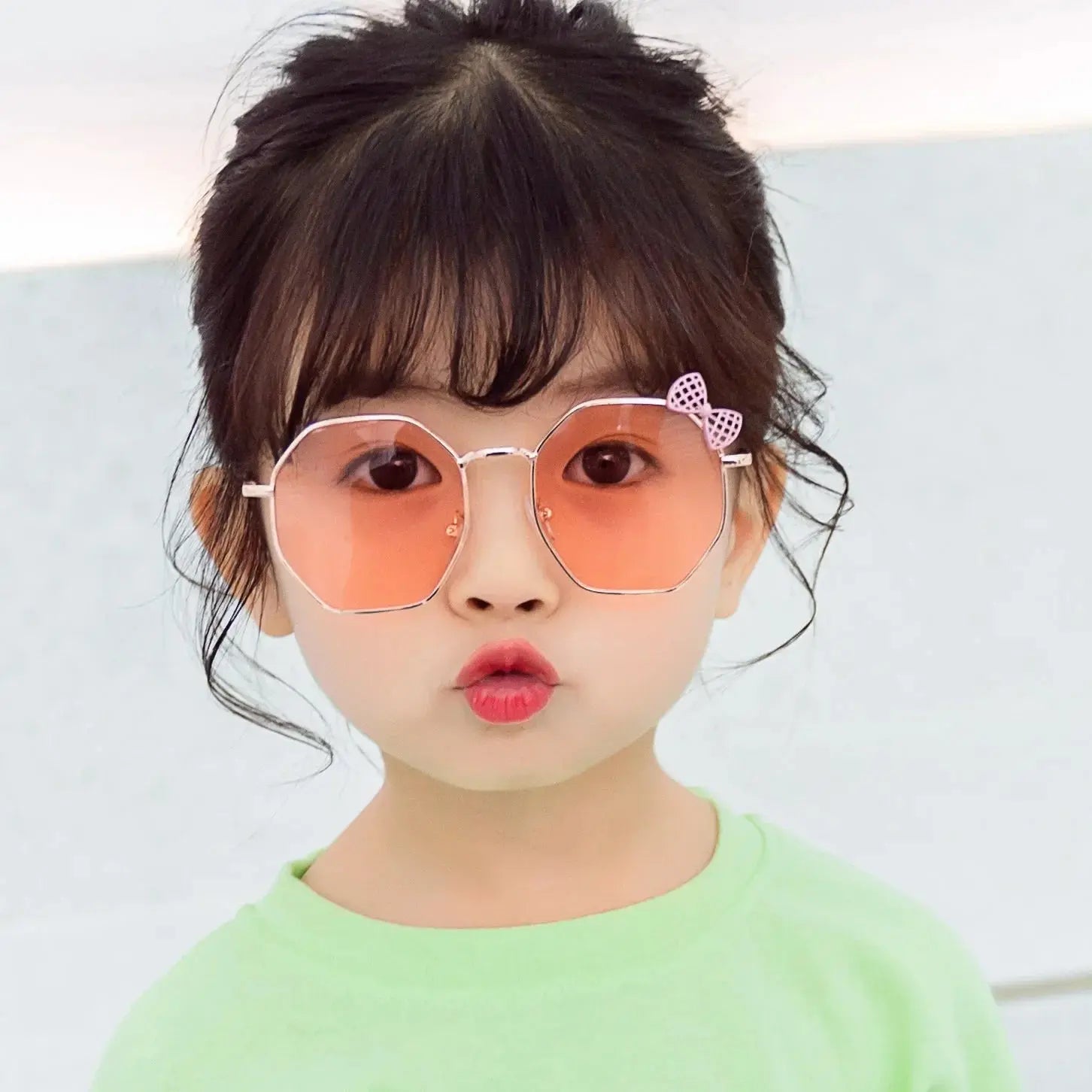 Trendy Fashion Boys and Girls Bow Metal Sunglasses B010 Polygon Trend Children's Sun Glasses Kids Outdoor UV400 Eyewear - Suncollections