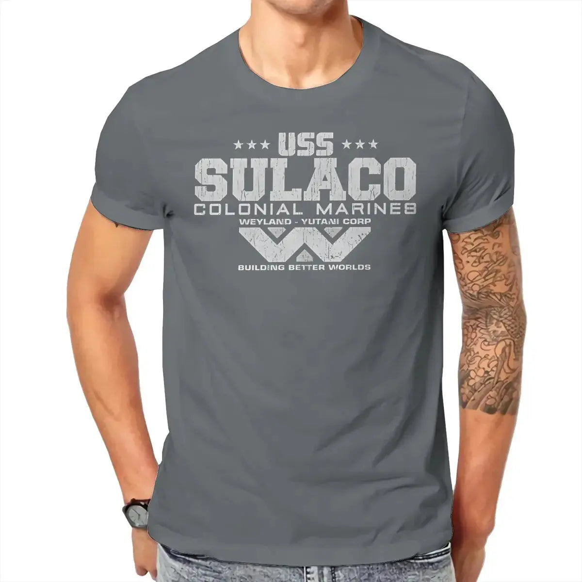 Colonial Marines USS Sulaco Tshirt Homme Men's Clothes Cotton T Shirt For Men - Suncollections