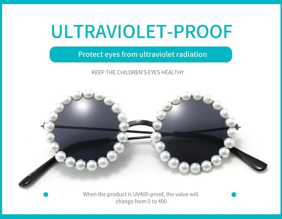 New Children's Circle Form Sunglasses Girl Decorative Pearl Frame Fashion Sun Glasses Cute Baby Outdoor Sunshade Eyewear UV400 - Suncollections