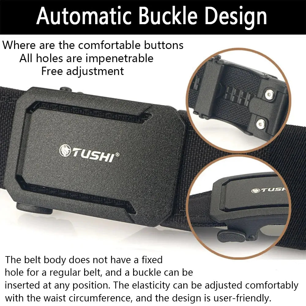 TUSHI Mens Belt Automatic Metal Buckle IPSC Gun Belt Tactical Canvas Webbing Military Belt Outdoor Work Business Belt Nylon Belt - Suncollections