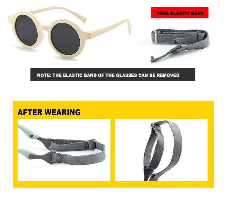 Baby Polarized Round Sunglasses Flexible Rubber Shades with Strap for Toddler Newborn Infant Ages 0-36 Months - Suncollections