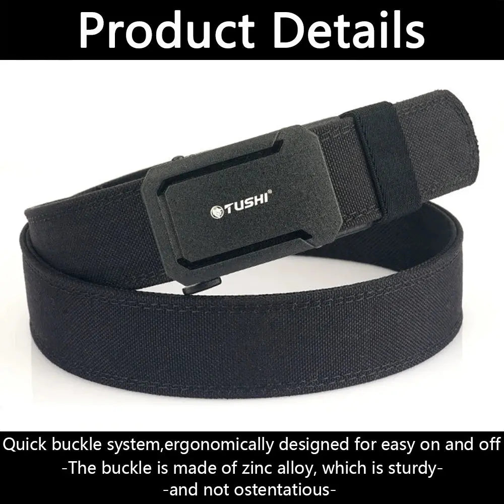 TUSHI Mens Belt Automatic Metal Buckle IPSC Gun Belt Tactical Canvas Webbing Military Belt Outdoor Work Business Belt Nylon Belt - Suncollections