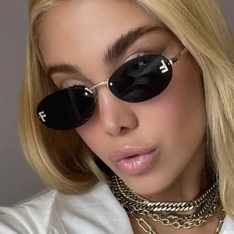 Elegant Diamond Oval Sunglasses Male Letter "F" Rimless Sunglasses  car sunglasses 90902 - Suncollections