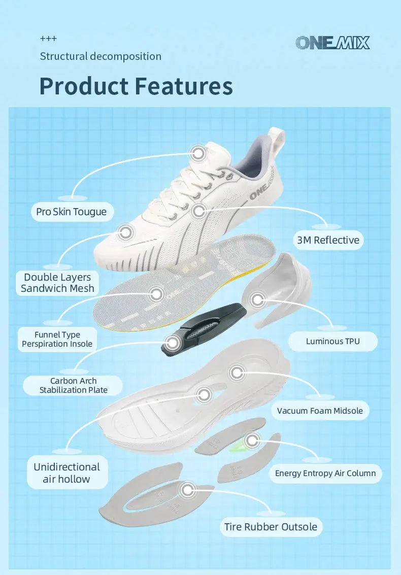 ONEMIX Running Shoes for Men Outdoor Fitness Sport Shoes Anti-skid Cushioning Ultra-Light Support Comfort Man Trainers Sneakers Suncollections